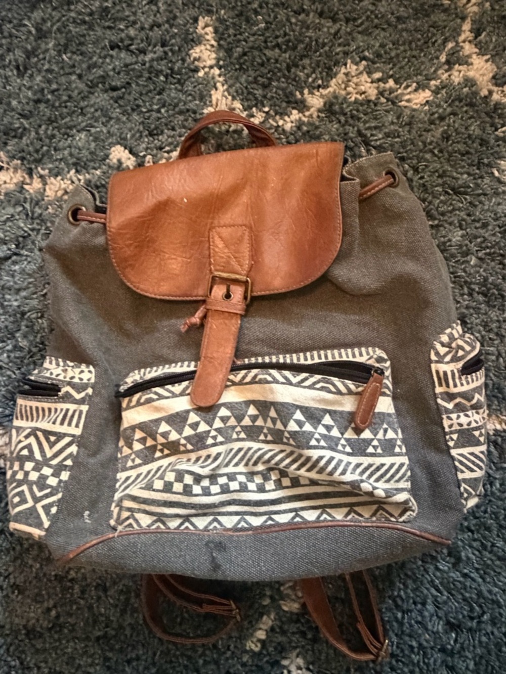 Canvas & Faux Leather Brown Gray Patterned Women’s Backpack